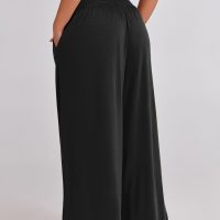 ANRABESS Women Palazzo Pants Summer Boho Bagyy Wide Leg High Smocked Waist Casual Loose Lounge Pant with Pocket - Image 5