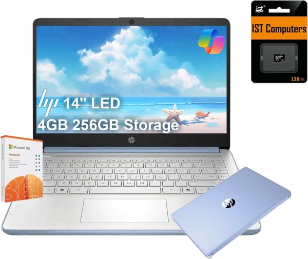HP 14 Ultra-Light Laptop for Student & Home (14" LED Display, 1-Year Office 365, Intel 4-Core N150 (>N4120), 4GB RAM, 256GB Storage), 11-Hr Long Battery Life, Fast Charge, Webcam, Win 11 S, 2025