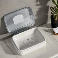 White Soap Dish with Lid - Self Draining Bathroom Organizer, Decorative Pattern, Compact & Stylish - Image 6