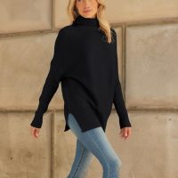 LILLUSORY Women's Oversized Turtleneck Sweaters Fall Batwing Sleeve Ribbed Tunic Sweater - Image 3