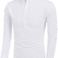 COOFANDY Men's Cotton Linen Henley T-Shirts Long Sleeve Hippie Casual Beach T-Shirts - Image 2