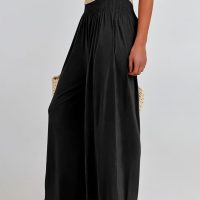 ANRABESS Women Palazzo Pants Summer Boho Bagyy Wide Leg High Smocked Waist Casual Loose Lounge Pant with Pocket - Image 2