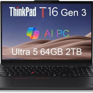Lenovo ThinkPad T16 Gen 3 Business Laptop (16" FHD+, Intel 12-Core Ultra 5 125U (>i7-1355U), 64GB DDR5, 2TB SSD), 2 x Thunderbolt 4, Backlit, Fingerprint, Ethernet, 5MP Webcam, Win 11 Pro, 2025 AI PC