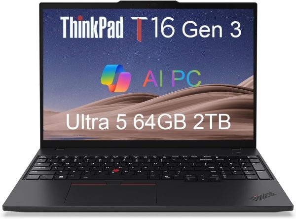 Lenovo ThinkPad T16 Gen 3 Business Laptop (16" FHD+, Intel 12-Core Ultra 5 125U (>i7-1355U), 64GB DDR5, 2TB SSD), 2 x Thunderbolt 4, Backlit, Fingerprint, Ethernet, 5MP Webcam, Win 11 Pro, 2025 AI PC