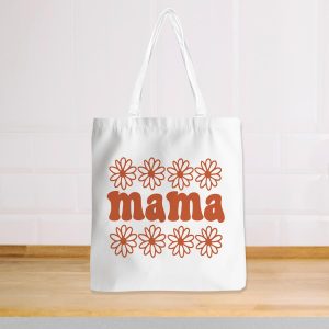 Mothers Day Birthday Gift for Mom Cute Floral Mama Canvas Tote Bag Valentines Day Christmas Appreciation Gifts for Women Travel Work Commuter Shopping Shoulder Tote Bags