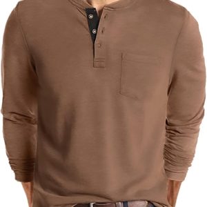Lexiart Mens Fashion Henley Shirts Long Sleeve Button Cotton T-Shirt with Pocket
