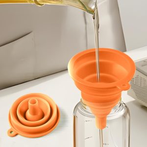 3-Piece Kitchen Collapsible Funnel Set, Small Medium & Large, Food-Grade Silicone Funnels for Perfume, Capsule Filling, Oil Filtering, Spice Pouring, Easy Storage & Cleaning (Orange)