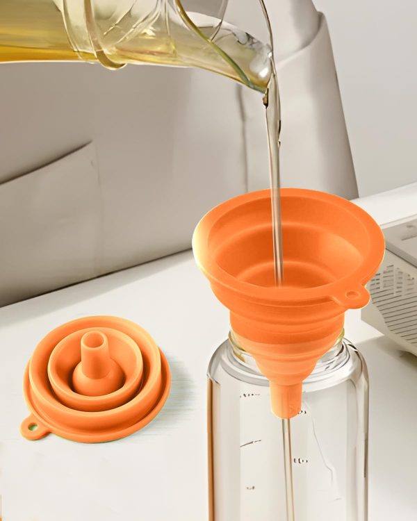3-Piece Kitchen Collapsible Funnel Set, Small Medium & Large, Food-Grade Silicone Funnels for Perfume, Capsule Filling, Oil Filtering, Spice Pouring, Easy Storage & Cleaning (Orange)