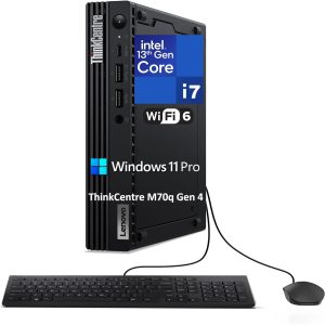 Lenovo ThinkCentre M70q Gen 4 MFF Tiny 1L Mini PC Business Desktop Computer, 13th Gen Intel 16-Core i7-13700T up to 4.9GHz, 32GB DDR4 RAM, 1TB PCIe SSD, WiFi 6, RJ45, HDMI, Windows 11 Pro Vent-HEA