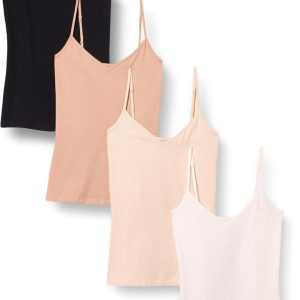 Amazon Essentials Women's Slim-Fit Knit V-Neck Layering Cami (Available in Plus Size), Pack of 4