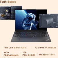 Lenovo ThinkPad E16 Gen 2 Business AI PC Laptop (16" FHD+ Touchscreen, Intel 12-Core Ultra 5 125U, 32GB DDR5 RAM, 1TB SSD) Backlit KB, Fingerprint Reader, Webcam, Wi-Fi 6E, Ethernet, Win 11 Pro, 2025 - Image 2