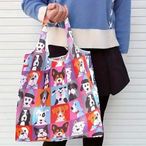 Large Foldable Shopping Bag, Reusable Grocery Bags, Waterproof Portable Tote Bag, Cute Dog Print