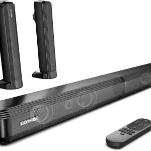 ULTIMEA 2.2ch Sound Bar for TV, Peak Power 100W, 2-in-1 Detachable Bluetooth 5.3 Soundbar for TV, 3 EQ Modes, Bass Adjustable for TV Speakers, App, ARC/Optical/Aux/Wall Mount, Apollo S40