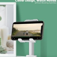 Table Cell Phone Stand, Fully Forldable Desk Mobile Phone Holder Stand, Angle Height Adjustable Desktop Tablet Holder for iPhone15 14 13 12 11 Pro XS Max XR 8 7 6S Plus, S20+Note10, Tablets, White - Image 9