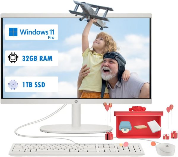 HP All-in-One Computer - 21.5'' FHD Anti-Glare Display, Home Desktop PC, Win 11 Pro, Wired KB & Mouse, Wi-Fi 6, Bluetooth, Intel Celeron J4025, HD Webcam (32GB RAM | 1TB SSD)