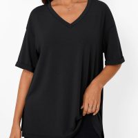 Trendy Queen Oversized Tshirts for Women Workout Plus Size Tops V Neck Short Sleeve Gym Shirts Casual Loose Fit Basic Tees - Image 2