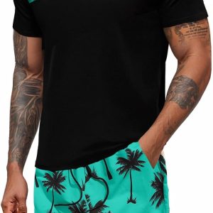 Floerns Men's Shirt and Shorts 2 Piece Sets Graphic Print Beach Outfits