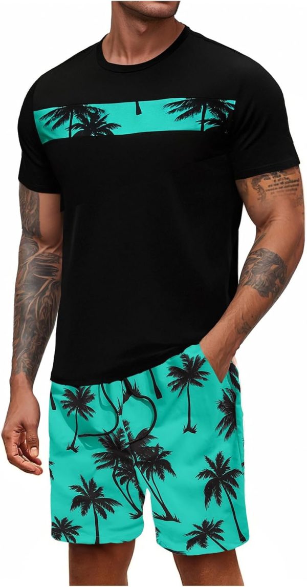 Floerns Men's Shirt and Shorts 2 Piece Sets Graphic Print Beach Outfits