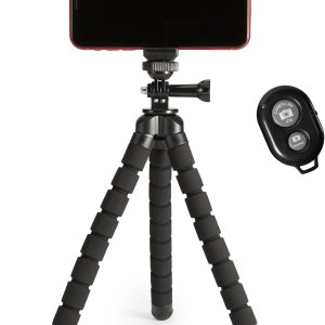 Amazon Basics Portable and Flexible Tripod with Wireless Remote and Smartphone Clamp, 10-inch long, Black