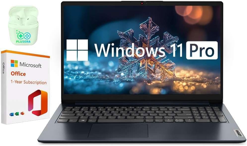 Lenovo IdeaPad 15.6″ Laptop, 20GB RAM 1.6TB Storage (1TB SSD+128GB eMMC+512GB SD Card), Windows 11 Pro with 1-Year Microsoft Office 365 Included, Intel Celeron Processor, PLUSERA Earphones