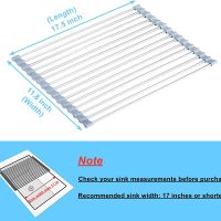Seropy Roll Up Dish Drying Rack, Over The Sink Dish Drying Rack Kitchen Rolling Dish Drainer, Foldable Sink Rack Mat Stainless Steel Wire Dish Drying Rack for Kitchen Sink Counter Storage 17.5x11.8 - Image 4