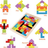 Coogam Wooden Blocks Puzzle Brain Teasers Toy Tangram Jigsaw Intelligence Colorful 3D Russian Blocks Game STEM Montessori Educational Gift for Kids (40 Pcs) - Image 6