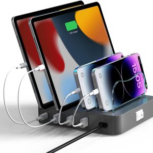 Charging Station for Multiple Devices - 4-Port 20W PD USB-C Charger for iPhone iPad Smartphones Tablets,Universal Compatibility, Detachable Baffle Design