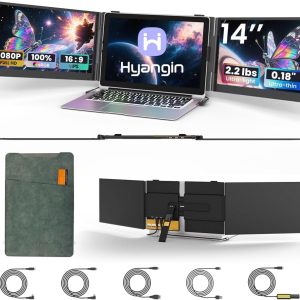 2025 Upgraded 14" Triple Laptop Screen Extender, Ultra-Thin 1080P FHD Displays for Laptop, Ultra-Light Triple Monitor for 13.3-17.3" Laptops, Compatiable with Windows/Mac/Chrome OS and Mobile Devices