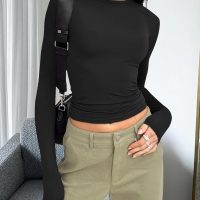 Trendy Queen Womens Long Sleeve Shirts Fall Fashion 2025 Basic Crop Tops Going Out Workout Outfits Y2k Clothes - Image 2