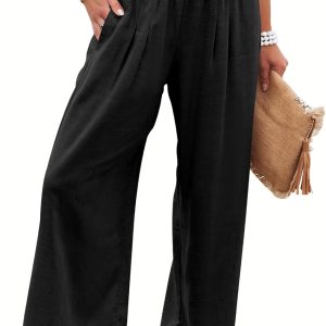 ANRABESS Women Linen Palazzo Pants Summer Boho Wide Leg High Waist Casual Lounge Pant 2025 Beach Travel Vacation Outfits