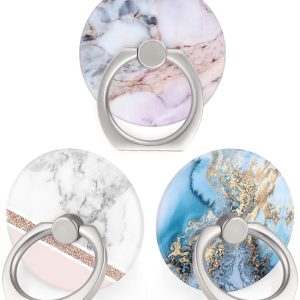 Bonoma Cell Phone Ring Holder Stand, 360 Rotation 3-Pack Universal Smartphone Ring Grip Stand Compatible with Smartphones and Tablets Marble