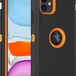 for iPhone 11 Case, with Built in Screen Protector Heavy Duty Drop Protection, Full Body Rugged Shockproof Dust Proof 3- Layer Tough Protective Phone Cover for Apple iPhone 11 Black/Orange