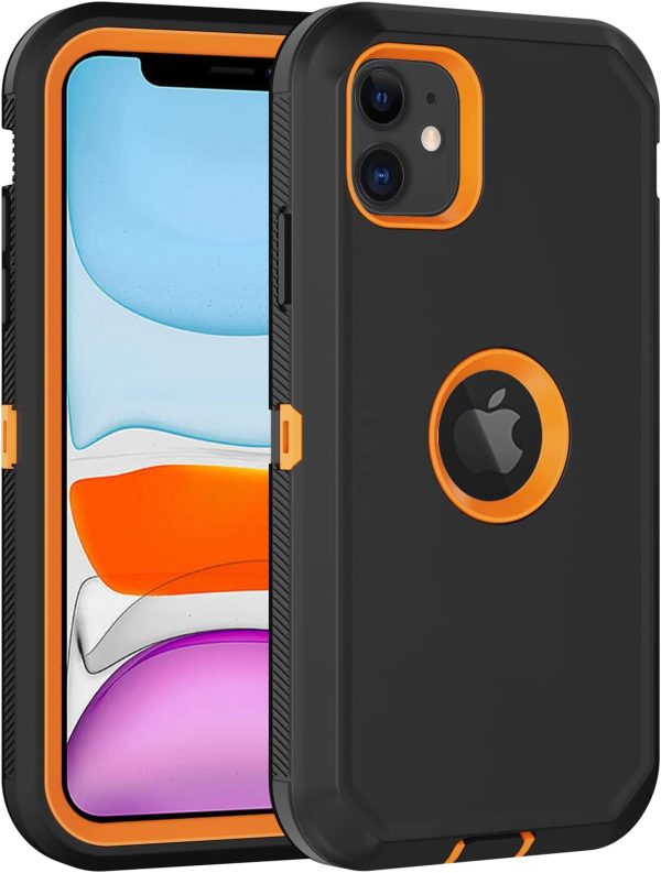 for iPhone 11 Case, with Built in Screen Protector Heavy Duty Drop Protection, Full Body Rugged Shockproof Dust Proof 3- Layer Tough Protective Phone Cover for Apple iPhone 11 Black/Orange