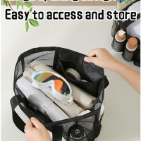 Mesh Shower Caddy with Pockets - Large Capacity Portable Tote for Dorm, Gym, Travel & Bathroom Black - Image 3
