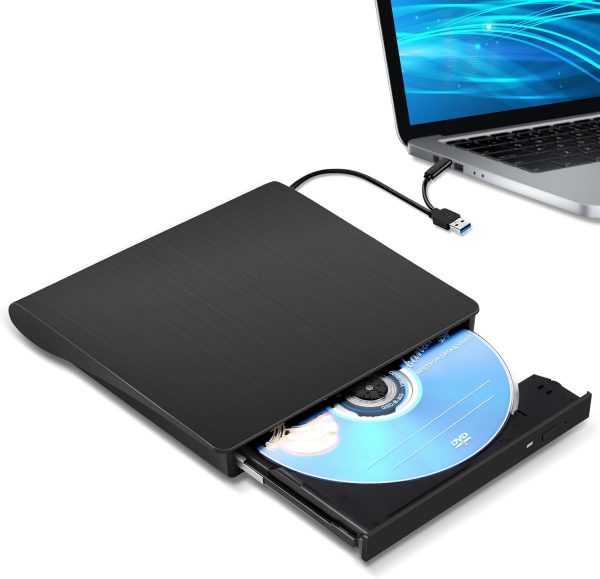 External CD/DVD Drive for Laptop, Type-C CD/DVD Player USB 3.0 Portable Burner Writer Reader Compatible with Mac MacBook Pro/Air iMac Desktop Windows 7/8/10/XP/Vista (Black)