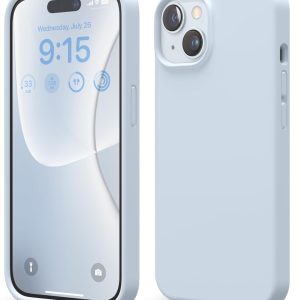 elago Compatible with iPhone 15 Case, Liquid Silicone Case, Full Body Protective Cover, Shockproof, Slim Design, Anti-Scratch Soft Microfiber Lining, 6.1 inch (Light Blue)
