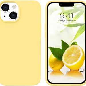 GUAGUA Compatible with iPhone 13 Case 6.1 Inch Liquid Silicone Soft Gel Rubber Slim Thin Microfiber Lining Cushion Texture Cover Shockproof Protective Phone Case for iPhone 13, Yellow