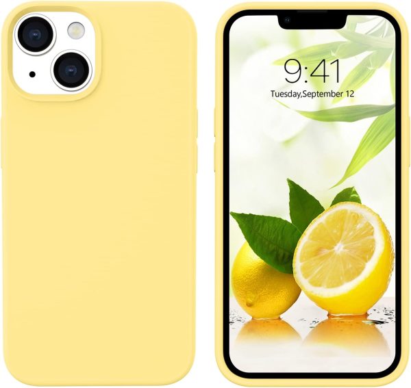 GUAGUA Compatible with iPhone 13 Case 6.1 Inch Liquid Silicone Soft Gel Rubber Slim Thin Microfiber Lining Cushion Texture Cover Shockproof Protective Phone Case for iPhone 13, Yellow