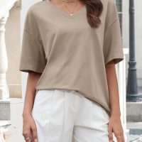 ATHMILE Womens Summer Oversized Shirts V Neck Plus Size Spring Workout Tops Beach Vacation 2025 Gym Clothes - Image 3