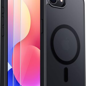 SPIDERCASE Designed for iPhone 16e Case, Magnetic Translucent Matte Case with 2PCS Tempered Glass Screen Protector Anti-Scratch Anti-Fingeprint Slim Phone Case for iPhone 16E 2025 6.1'', Black