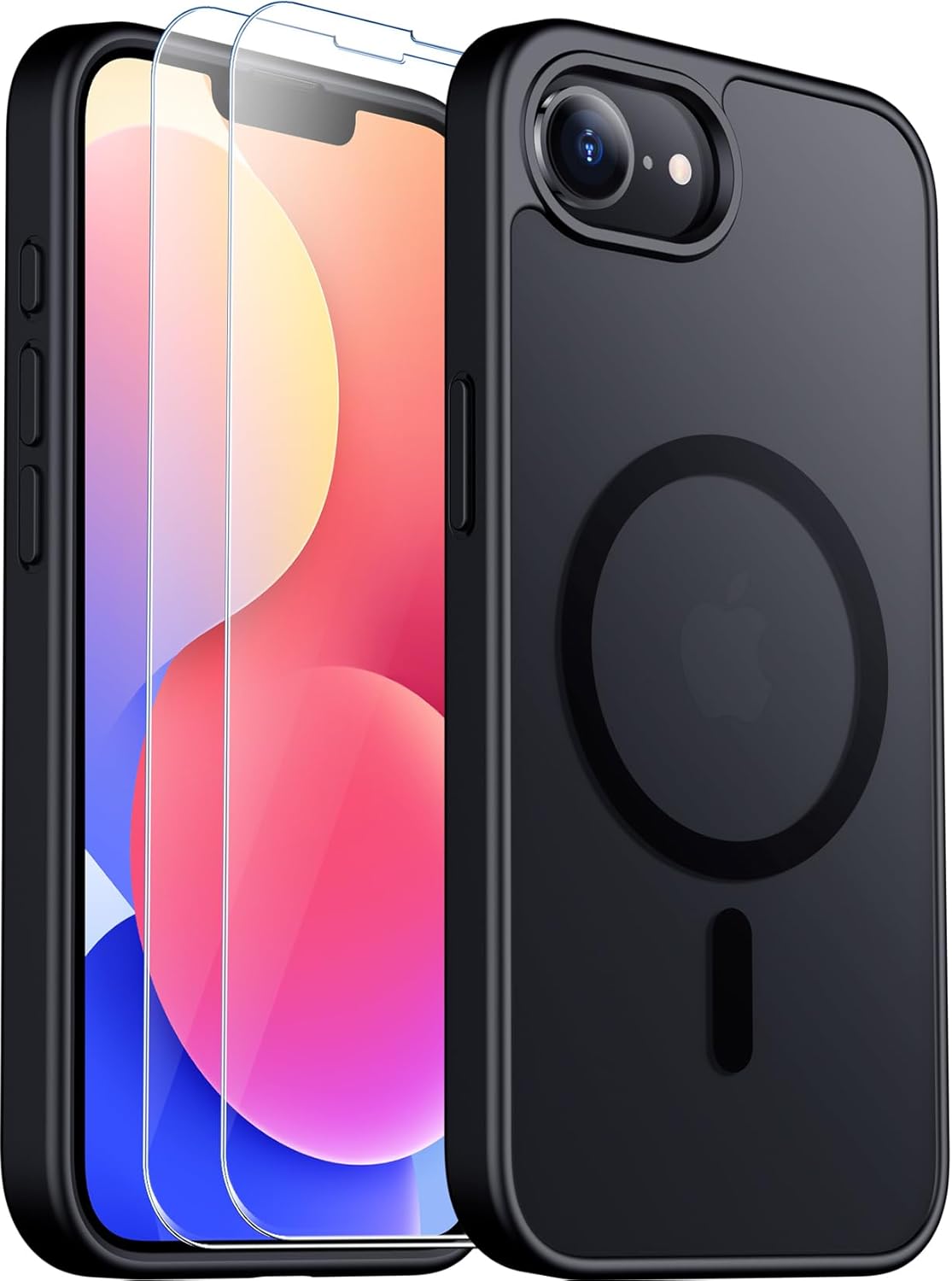 SPIDERCASE Designed for iPhone 16e Case, Magnetic Translucent Matte Case with 2PCS Tempered Glass Screen Protector Anti-Scratch Anti-Fingeprint Slim Phone Case for iPhone 16E 2025 6.1”, Black