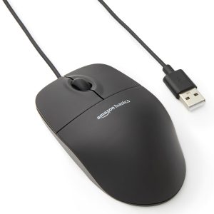 Amazon Basics 3-Button USB Wired Mouse with Scrolling and Tracking - Standard, Black
