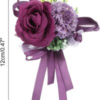 Wrist Corsage Artificial Flower Bracelets Pack of 1 Rose Wrist Bride Groom Decorative for Wedding Ceremony Prom Party Anniversary, 12x10cm Dark Purple - Image 2