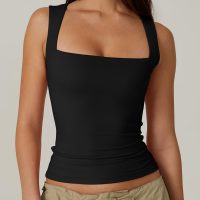 QINSEN Women's Square Neck Sleeveless Double-Layer Tank Tops Basic Tight T Shirts - Image 3