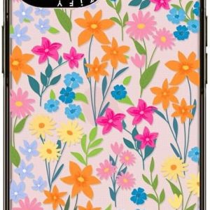CASETiFY Compact iPhone 15 Case [4 ft. 2X Military Grade Drop Protection/Slim/Lightweight] - Bright Spring Flowers - Clear Black