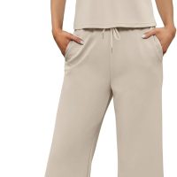 SAMPEEL Two Piece Sets for Women Summer Outfits Lounge Sets Mock Neck Tops Wide Leg Crop Pants Vacation Travel Outfits - Image 3