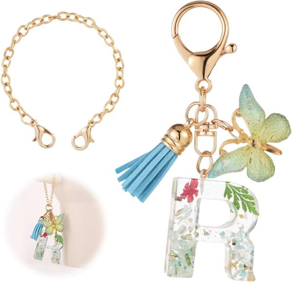 Bottle Chain for Stanley Cups, Cute Letter Charm for Stanley Cup with Butterfly and Tassel Accessories Tumbler Accessories Compatible with Stanley Cup 40oz (R)