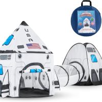 JOYIN White Rocket Ship Pop up Play Tent with Tunnel and Playhouse Kids Indoor Outdoor Spaceship Tent Set - Image 9