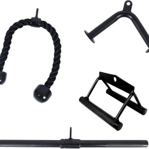 Tricep Press Down Cable Attachment, LAT Pulldown Attachment, Weight Machine Accessories, V Handle with Rotation, Tricep Rope, Rotating Bar, V-Shaped Bar, 4-Piece