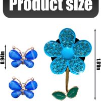3PCS Bling Car Air Vent Clips, Butterfly Flower Rhinestone Vehicle Conditioning Outlet Clamps, Diamond Vent Clip Charm Decoration for Women Girls, Universal Automotive Accessories (Blue) - Image 2